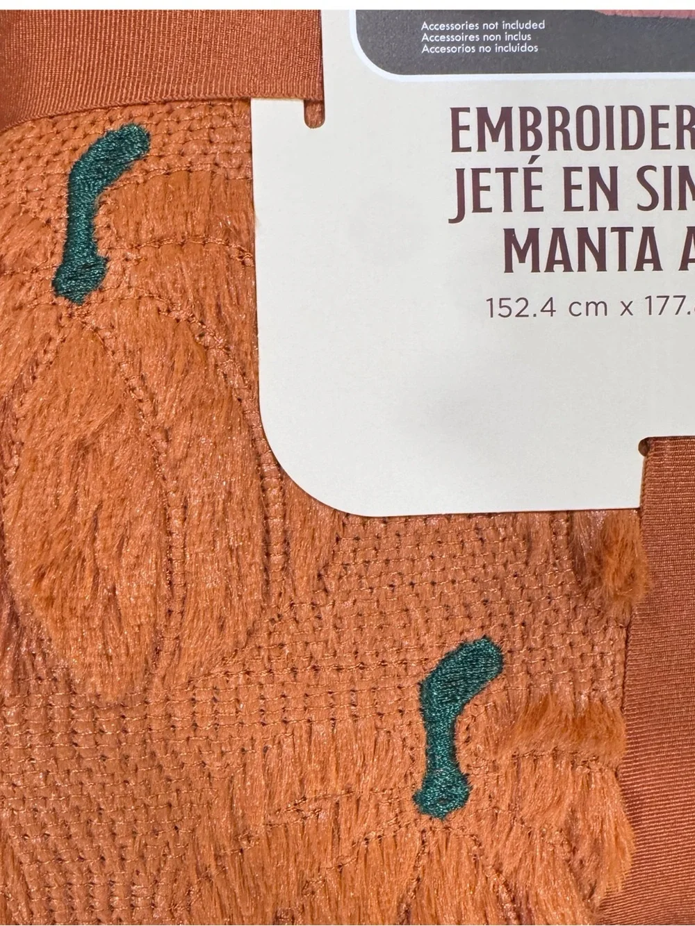 Embroidered Faux Fur Throw Blanket - Orange